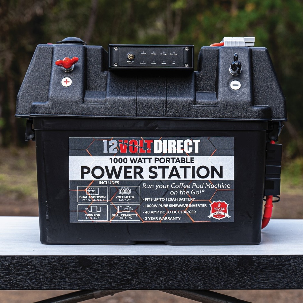 Crafted in Australia - Power Station Bundle - 1000W Inverter Compact Battery Box featuring 40A DC to DC Charger.